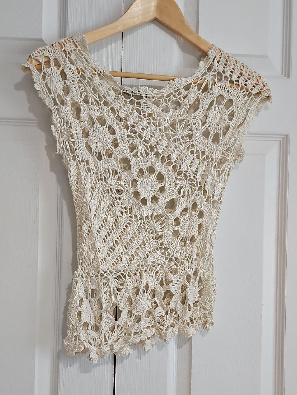 🤍 Boho Crochet Lace Top | Cream Open Knit | Size S - Picture 6 of 6